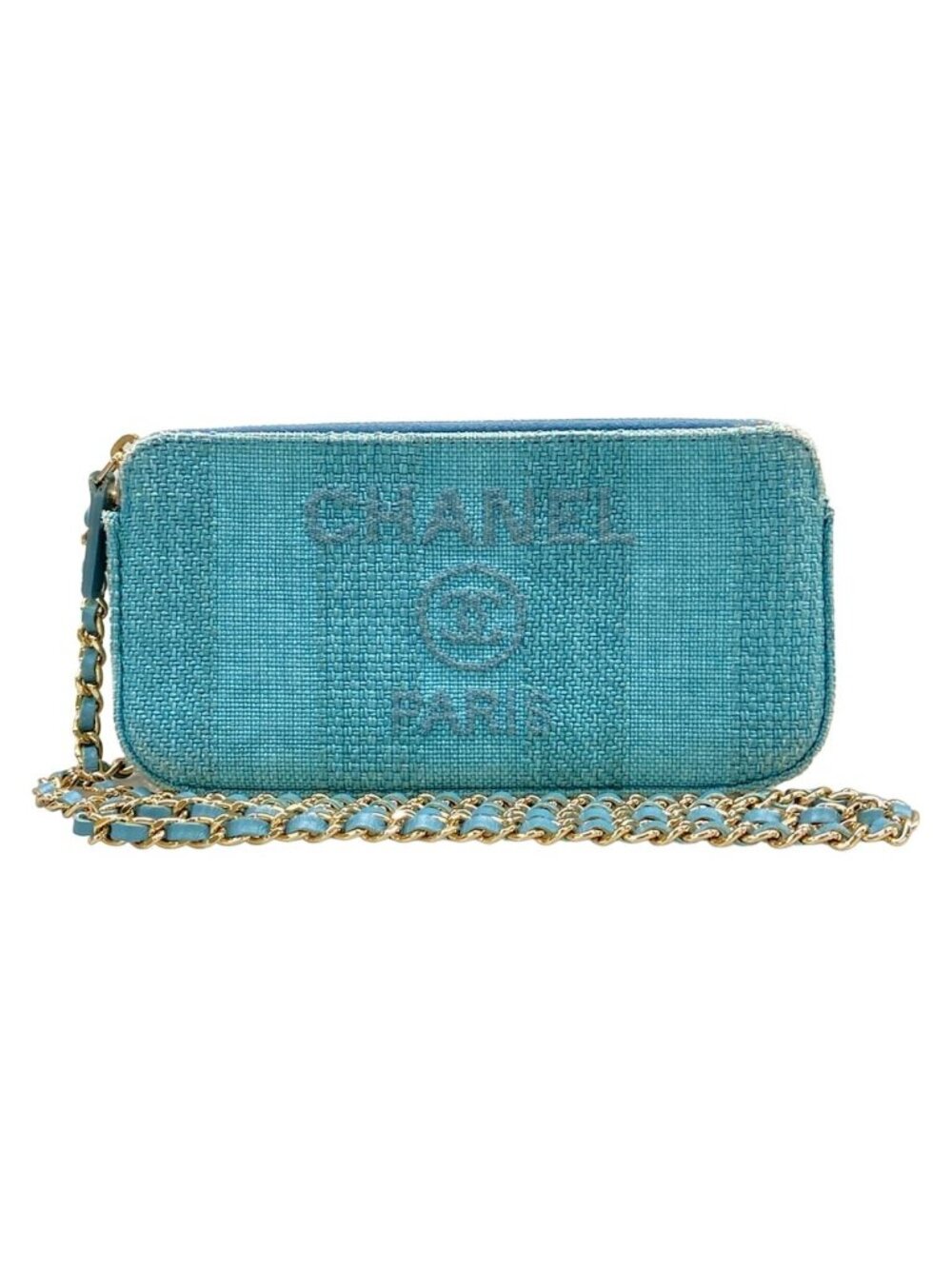 Chanel Wallet Deauville Line Light Blue Chain Gold Shoulder Bag